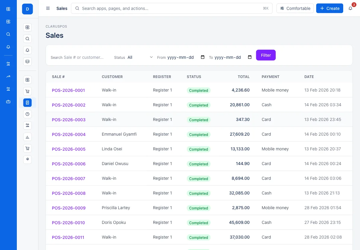 ClarusPOS dashboard