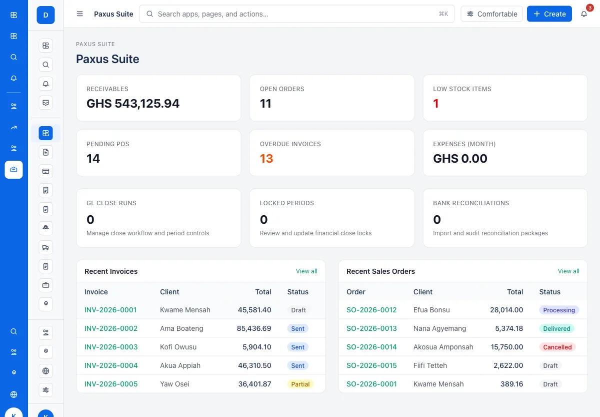 Paxus Suite dashboard